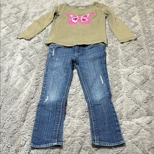 Levi's Girls Blue Jeans and Olive with Pink Butterfly Top